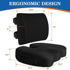 TushGuard Back&Seat Cushion, Car Seat Office Chair Cushions, Memory Foam Lumbar Back Support Pillow, Portable Airplane Seat Cushion for Travel, Computer Desk, Wheelchair, Driving (Black, X-Large)