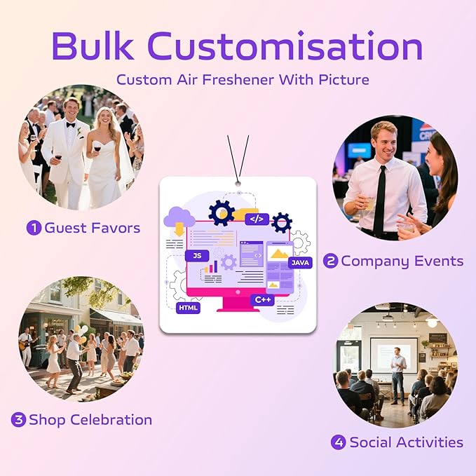 HINFKA 10-1000 Pcs Custom Air Fresheners with Picture – Personalized Double-Sided Photo or Logo Bulk Air Freshener, Customized Gifts for Corporate and Business Branding