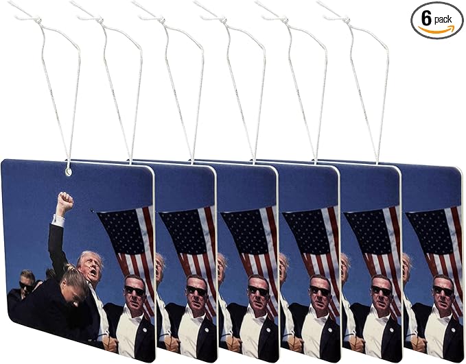 Trump Fight Car Air Freshener, Patriotic Trump Merchandise with Iconic Image, Fresh Linen Scent, 6 Packs