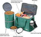 BAGLHER Dog Travel Bag Backpack Pet Supplies Backpack Pet Accessories Storage Bag 5-Piece Set With Shoulder Strap 2 Lined Pet Food Containers 4 Foldable Feeding Bowls Essential Kit for Pet travel