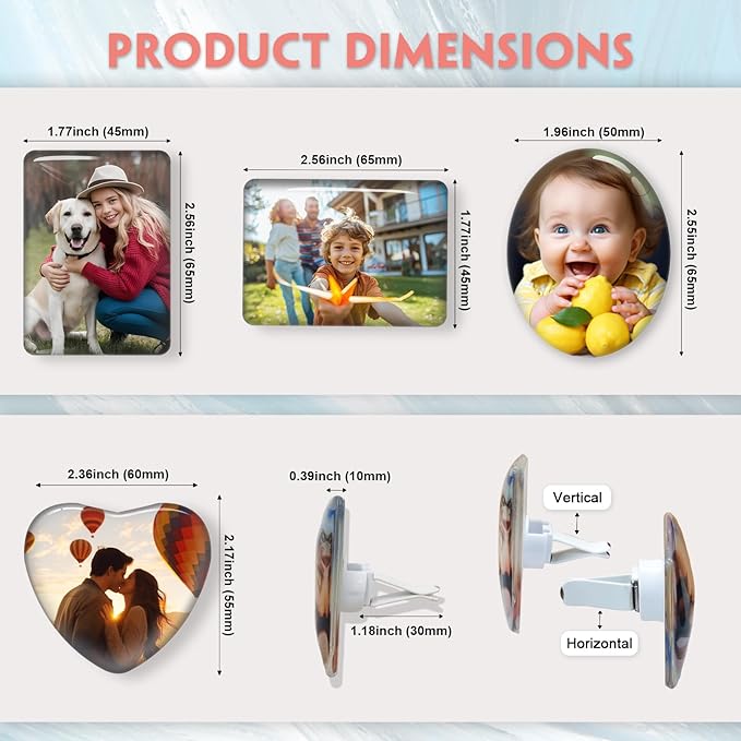 Custom Car Air Vent Clip Pack of 2 with Your Photo Text Personalized Car Air Freshener Customized Air Purifier Scented Crystal Clips for Interior