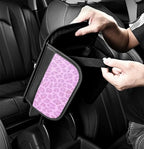 Dotesy Pink Cheetah Print Car Center Console Cover,Microfiber Leather Car Armrest Pad Cushion with 2 Storage Bags,Universal Car Armrest Storage Box Car Interior Accessories for Most Vehicles