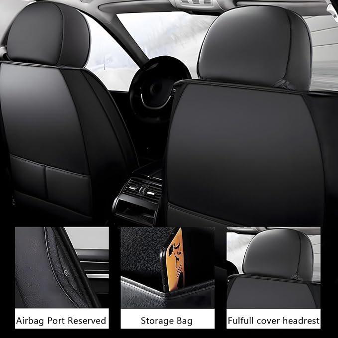 otoez Leather Seat Covers for Car Full Set, 5 Seat Car Seat Cover, Waterproof Automotive Seat Covers, Universal Seat Protector for Most Cars SedensTrucks SUVs (Black&Purple, No Pillows)
