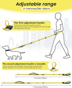 Hands Free Dog Leash & Car Seatbelt, 5.9-9.5ft Crossbody Dog Belt with Dual Soft Handles, Shock-Absorbing, 360° Clip, Reflective Design for Walking, Running, Hiking, Travel.(Yellow)