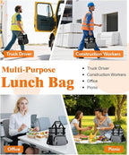 Insulated Lunch Bag for Men & Women, Double Leakproof Lunch Box Soft Cooler Tote with 5 Pockets, 600D Oxford, EVA Lining, Adjustable Strap for Work, Picnic, Beach&Travel-Grey