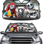 GENANY Horror Family Windshield Sun Shade for Car SUV Truck (64x32 inches), Sun Shade Windshield, Shades for Front Windows, Protector Blocks UV, Halloween Car Decor