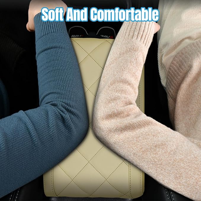 Hovom Car Center Console Armrest Pillow, 12.6"×7.87"×1.97" Leather Arm Rest Cover for Cars, Soft Comfortable Auto Armrest Cushion Pad, Vehicle Middle Console Cover, Car Accessories (Beige)