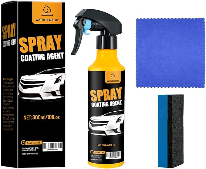 Nano Hydrophobic Ceramic Coating, 300ml Car Coating Spray Kit,Easy-to-Spray Auto Paint Protection, Includes Microfiber Cloth for Vehicle Shine & Protection