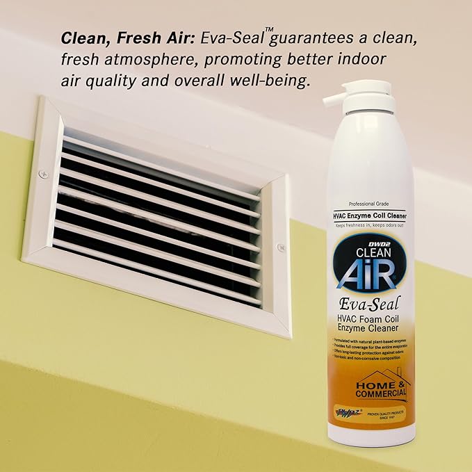 EvaSeal Home & Commercial Foaming HVAC Cleaner with Plant-Based Enzymes – Designed to Clean Coils, Neutralize Odors, and Help Reduce Buildup for Cleaner, Fresher Air (14 oz)