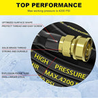POHIR Pressure Washer Hose 70ft with 3/8" Quick Connector, High Tensile Wire Braided Kink Resistant 1/4 Inch Power Washer Hose 4200 PSI, 2pcs M22 14mm to 3/8" Adapter Set, Multi-Scene Use
