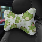 Car Pillow for Neck Pain Relief Support, Compatible with Cute Sitting Frog Memory Foam Car Neck Pillow for Car Seat with Adjustable Strap, 2 Pcs Car Headrest Pillow for Ergonomic Design