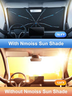 Upgraded Nmoiss Windshield Sun Shade Umbrella [Ice Rib] High Speed Cooling 99% UV Blocking Protects Car from Sun and Heat Damage, Keeps Cool and Protects Interior Medium (56" L x 31" W)