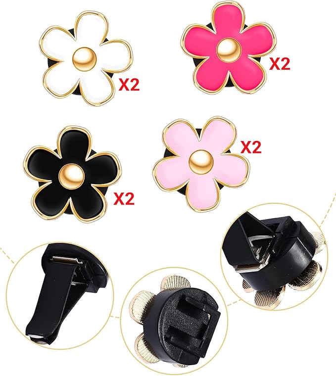 Daisy Flower Car Air Freshener Vent Clips, 8 Pcs Cute Car Accessories for Women Interior, Girly Decor Essentials, Truck Accessories, for Bathroom Office Pet Houses (Pink,White,Black,Red, 3.1cm, 2.9cm)