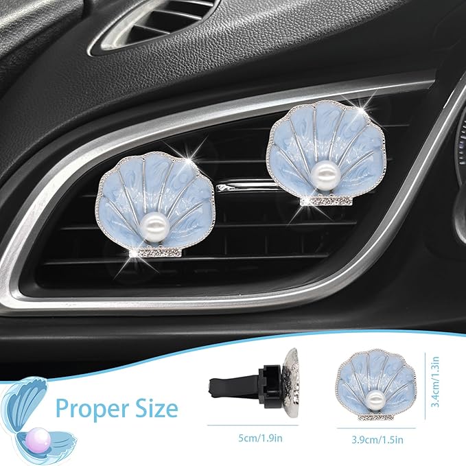 2pcs Seashell Air Vent Clips Car Air Freshener Scallop Beach Ocean Themed Car Interior Decor for Women Light Blue Car Accessories Refillable Diffuser