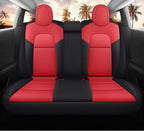 Seat Cover for Tesla Model 3 2017 2018 2019 2020 2021 2022 2023 Custom Fit Leather Car Interior Seat Cushion Cover Compatible Airbag Full Set (Red+Black-3)
