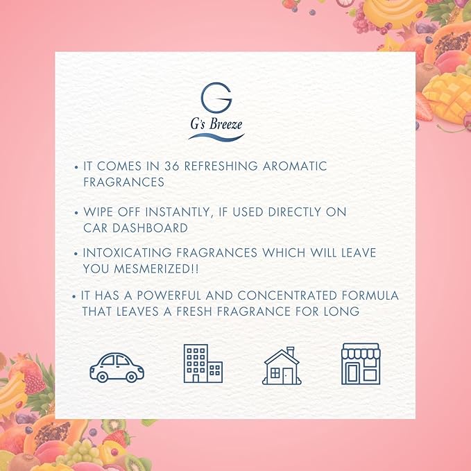 G's Breeze Mix Fruit Air Freshener - Vibrant Tropical Fruit Scent - Long Lasting Fragrance - Uplifting, Refreshing Aroma for Home & Office - Ideal for Creating a Sweet, Inviting Atmosphere Anywhere