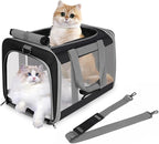 Cat Carrier for Large Cats up to 20 Lbs,Soft-Sided Pet Carrier for Large and Medium Cats, Small Dogs,Puppies,Collapsible Dog Carrier Travel Bag with 2 Storage Bags,4 Mesh Windows (Black, Medium)