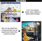 Car Window Shade for Baby, Blackout Car Window Curtain with Storage Pockets & 7 Suction Cups, Cartoon Pattern Cars Side Window Sun Shade Cover for Sun/Heat/UV Rays Protection (Blue-Animals)