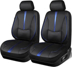 CAR PASS Nappa Leather Two Front Car Seat Covers, Water Resistant Faux PU Leather Seat Covers, 3D Foam Support Automotive Seat Covers Comfortable & Durable Universal Fit for Cars SUV Truck, Black Blue