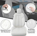 AOMSAZTO Car Seat Cover Fit for Tesla Model Y 2020 2024 - Half Surrounded Customized White Seat Covers(White with Stripe)