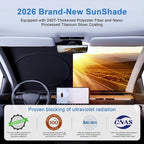 PEMOTech 2026 Upgraded Windshield Sun Shade Cover for Privacy | Overlapping Leather Protection Car Window Shades | Sunburn Blocker & Rear View Mirror Compatible | 64''x32'' for Toyota/Chevy/Honda