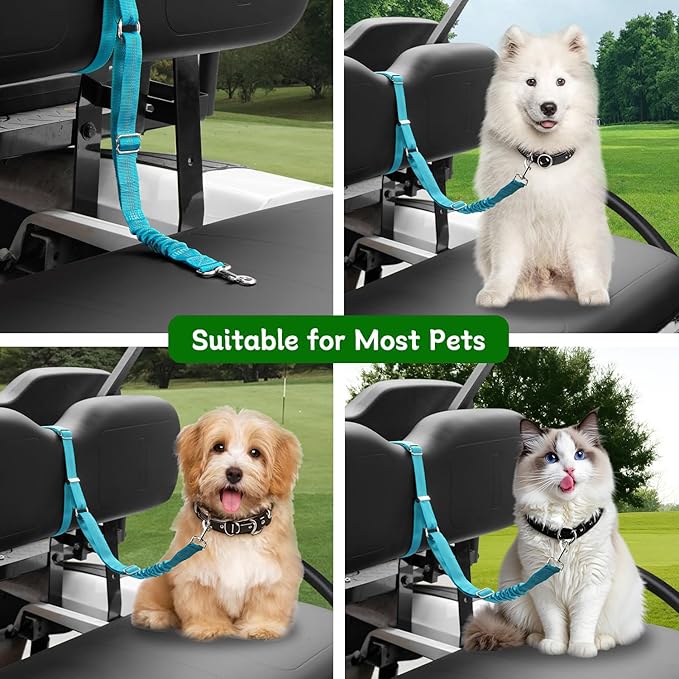 Golf Cart Dog Seat Leash, Pet Dog Seat Belt Harness for Golf Cart, with Adjustable Straps, Prevents Falls & Injuries, Blue