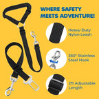 SunGrow Dog Seatbelt & Leash, Universal Vehicle Seatbelt Harness for Car Headrest, Pet Travel Essential, Adjustable Lead, Black Nylon, 19”-31” & 14-19” x 17-30”, 2 Pcs. Per Pack