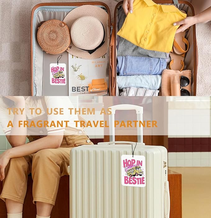 Hop In Bestie Funny Car Air Fresheners Hanging Yellow Bus Pink Car Interior Accessories 2Pcs, Pepper Cars Mirror Accessories Cute Funny Gift Cars Decor for Women Men(Real)