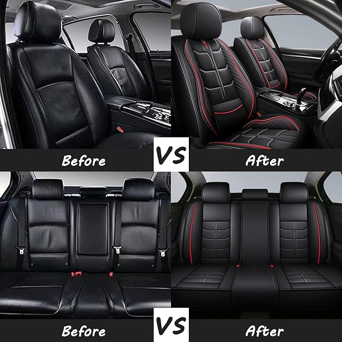 Leather Car Seat Covers Fit for Toyota RAV4 Hybrid 2016-2024, 5 Seater Car Seat Cover, Premium Waterproof, Scratch Resistant Car Interior Accessories (Full Set Black White)