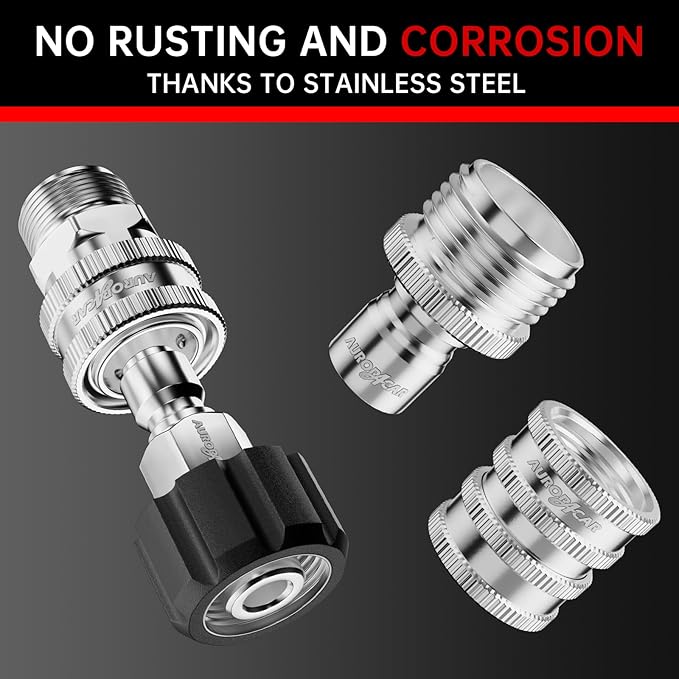 Pressure Washer Quick Connect Kit, Stainless Steel Pressure Washer Adapter Set, M22-14mm Swivel to 3/8" Quick Connect Fittings, 3/4 Inch Hose Fittings, 8 Pack