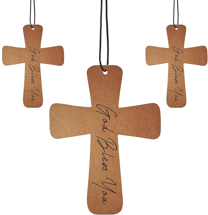 Fumete 24 Pcs Easter Christian Cross Car Air Fresheners Gift Bulk Drift Air Freshener Religious Fresh Scented Hanging Ornaments for Church Sunday School Gifts (God Bless You)