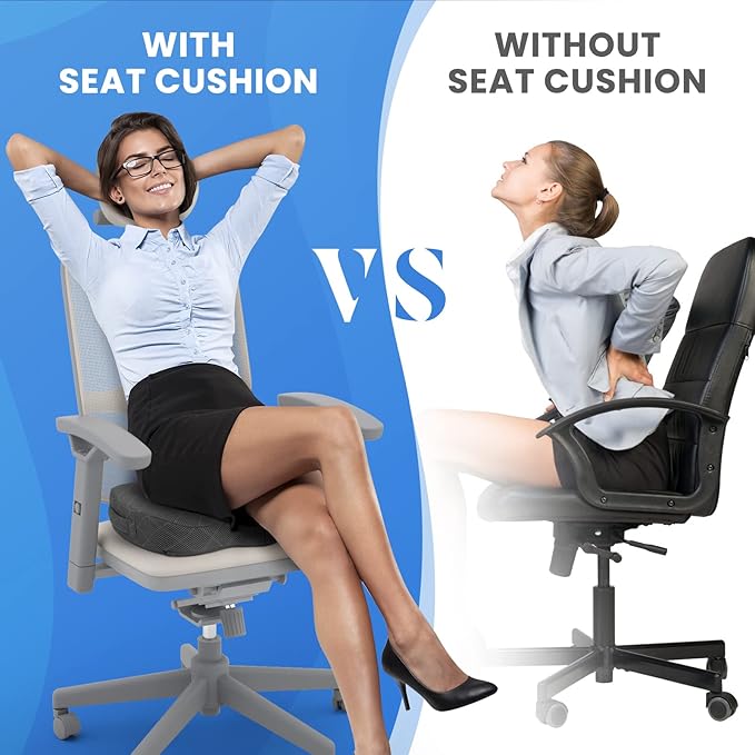 TushGuard Seat Cushion - Memory Foam Cushion for Office Chair, Car Seat, Airplane, Bleacher - Sciatica & Hip & Coccyx Pain Relief Cushions for Long Sitting Office Workers, Car Drivers (Grey, X-Large)