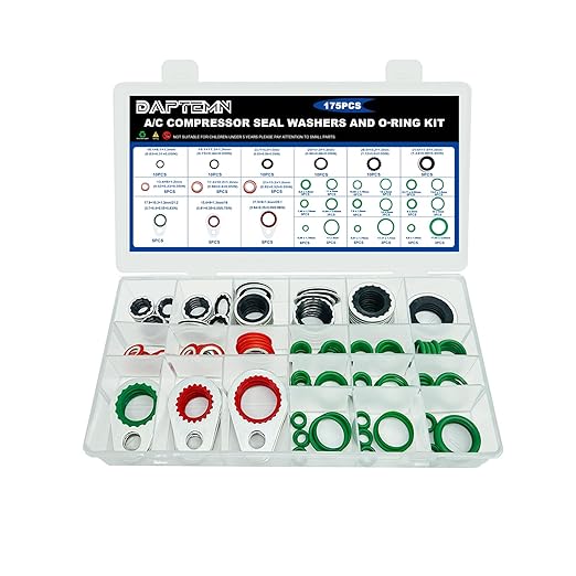 175 PCS A/C Compressor System Seal Washers Kit, 12 Size Air Conditioning Gasket and 18 Size Car AC O Rings, Universal Vehicle Repairs Automotive Self-Centered Washer