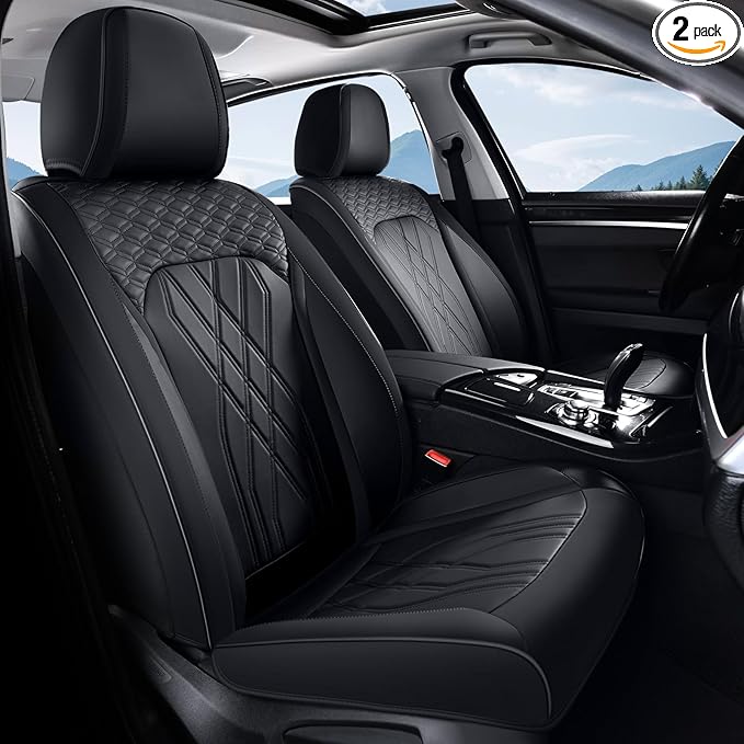 FLORICH Leather Cars Seat Covers Automotive Seat Cover Front Pair Waterproof Seat Covers for Car Vehicle Seat Cushion Protector Universal Fit for Most Cars Trucks SUVs, Black