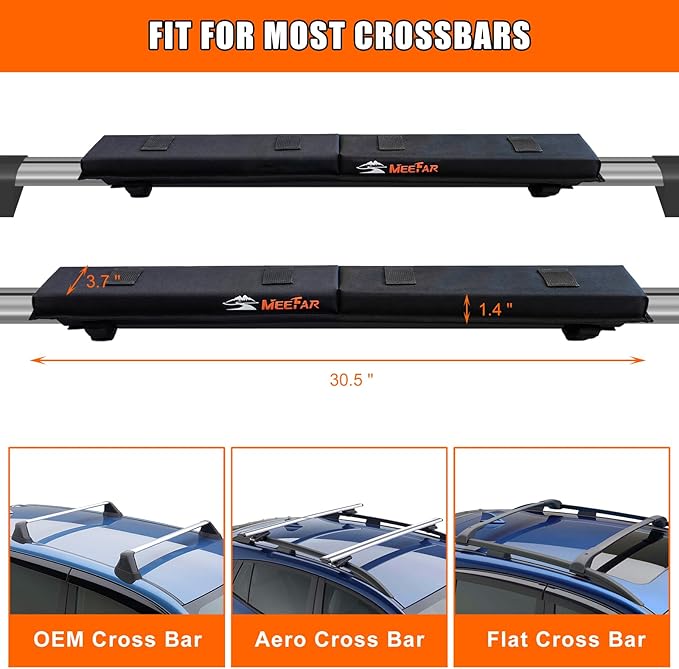 Universal Car Soft Roof Rack Pads Luggage Carrier System for Kayak Surfboard SUP Canoe Include 2 Heavy Duty Tie Down Straps, 2 Tie Down Rope, 2 Quick Loop Strap (Use with Cross Bar)