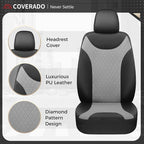 Coverado Car Seat Covers, 2 Seat Waterproof Seat Covers for Cars, Leather Driver Seat Covers, Front Car Seat Protectors Automotive Seat Cushions Universal Fit for Most Sedan, SUV, Truck, Black & Gray