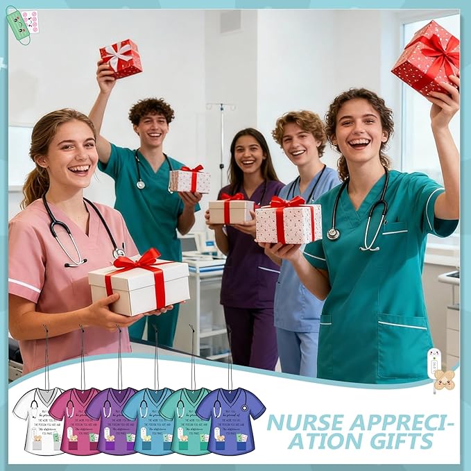 24 Pcs Nurse Appreciation Gift Bulk Funny Air Freshener Car Scented Thank You Hanging Decor Gifts for Doctors Practitioner Medical Assistant Medical Staff