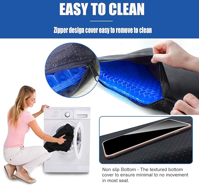 Gel Seat Cushion for Long Sitting Pressure Relief(Super Large&Thick) -Wheelchair Cushion for Pressure Sores - Coccyx,Sciatica & Tailbone Pain Relief Cushion- Non-Slip Butt Pillow for Office, Home, Car