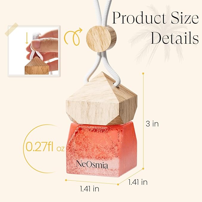 Car Diffuser Hanging- Crackle Glass Air Freshener& Natural Cork, 6 Scents Essential Oil Car Air Freshener, Long Lasting Aesthetic Car Decor Hanging Accessorie(Teakwood Intense)