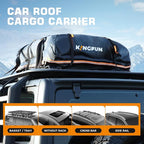 Kingfun Car Rooftop Cargo Carrier Bag, Waterproof 15 Cubic Feet Car Roof Luggage Carrier for All Vechicles with/Without Racks, Includes Anti-Slip Mat, 8 Reinforced Straps, 6 Door Hooks,Luggage Locks