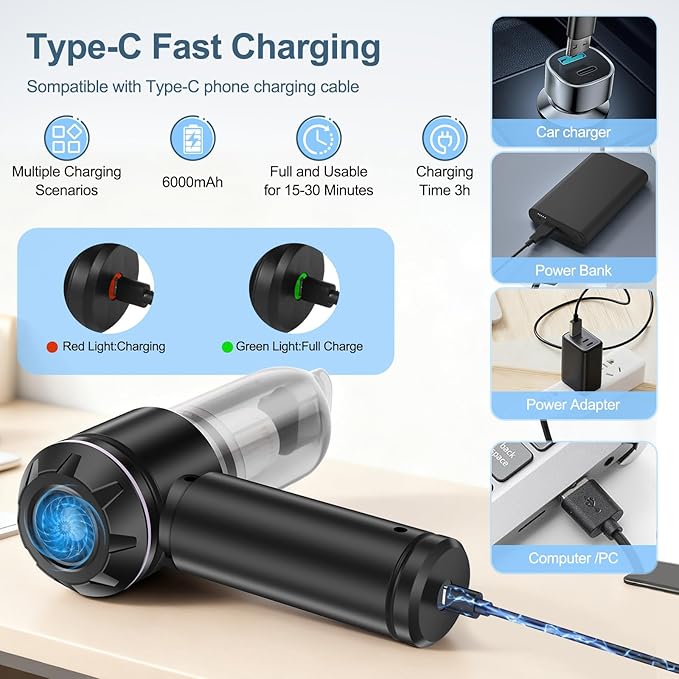 Portable Handheld car Vacuum Cleaner, 16000PA Vacuum Suction, Equipped with Two high-Efficiency Filters, Used for Cleaning car interiors, Sofas, pet Hair, and Small-Scale Garbage Stains