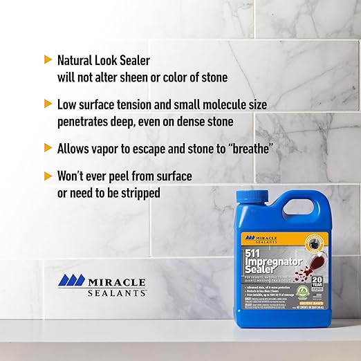 Miracle Sealants 511 Impregnator Advanced Penetrating Sealer for Countertops, Stone, Tile & Grout, Quart