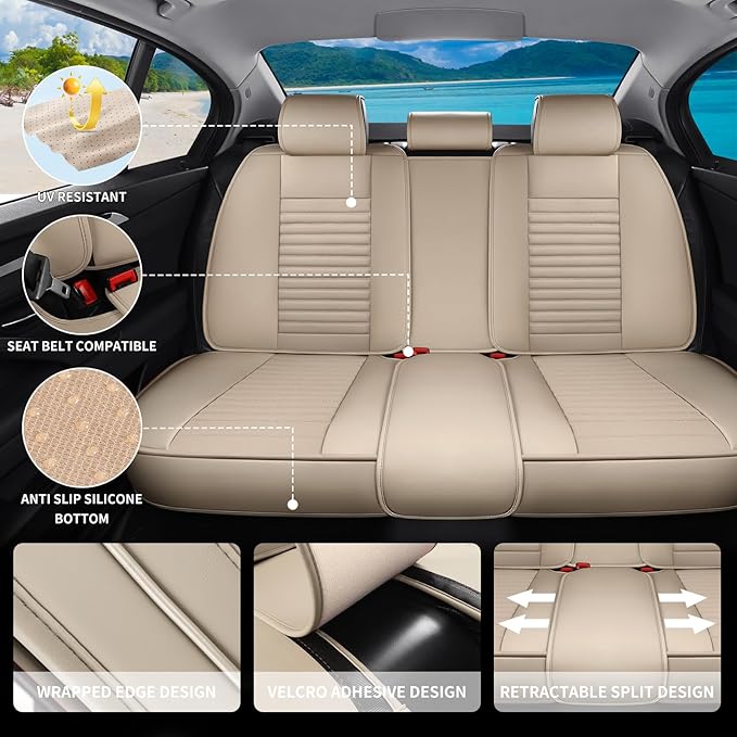 Back Seat Covers Fit for Toyota Yaris 2007-2020, Car Seat Covers Back Seats, Breathable Faux Leather Automotive Seat Covers Back Pair Anti-Slip Seat Cover(Beige, Back)