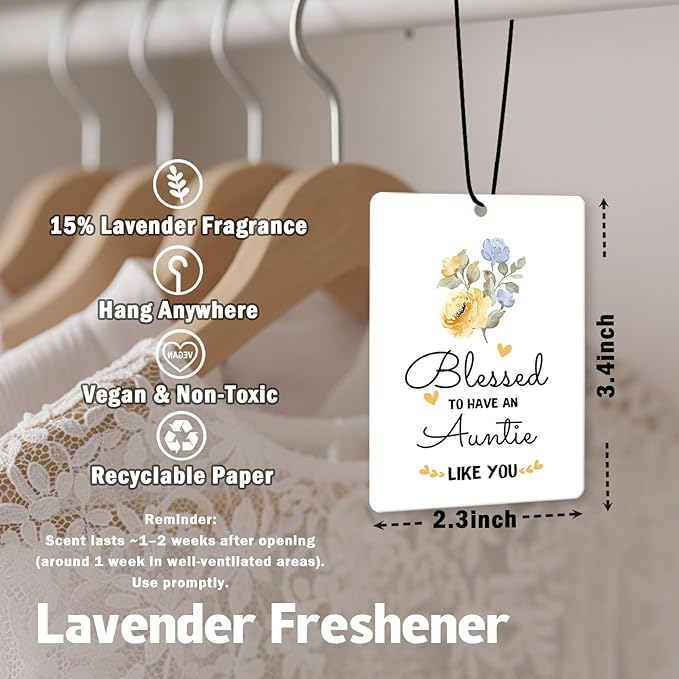 Auntie Aunt Gifts Car Air Freshener Hanging 3 Pack, Blessed to Have An Auntie Car Accessories Gifts for Aunt Christmas Women,Rustic Floral Scent Card Lavender for Closet Drawer Bathroom Decor