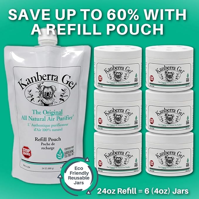 Kanberra Gel Refill Pouch 24oz - All-Natural Tea Tree Oil Odor Eliminator & Air Freshener for Home, Car, RV, Boat, Gym Bag | Eco-Friendly, Long-Lasting Formula, Safe for Pets and Family