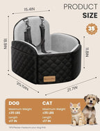 Dog Car Seat for Small/Medium Dogs, Memory Foam Puppy Car Seat Elevated Dog Booster Seat Up to 35 lbs, Fully Detachable Washable, Travel Safety Pet Car Seat with Storage Pockets (Black/Grey)