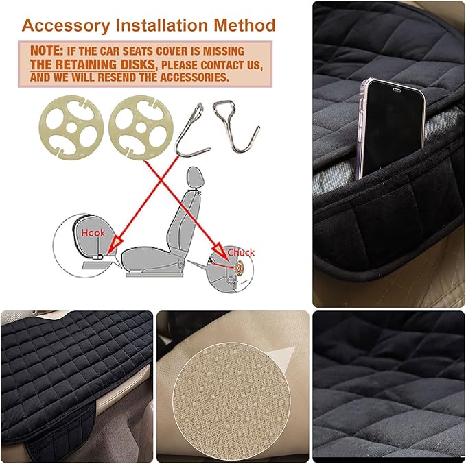 Rear Car Seat Mat,Universal Car Rear Seat Covers with Pockets,Bench Car Seat Cover Non-Slide Winter Pad,Auto Seat Protector Flocking Cloth Covers,Rear Car Seat Cover for Most 5-Seats Vehicle
