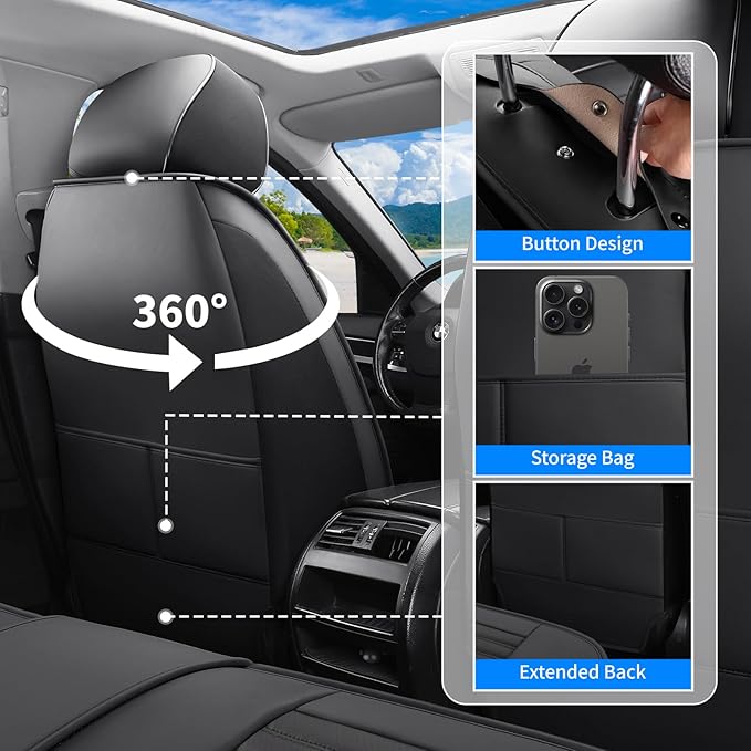 Front Seat Covers Fit for Toyota Corolla 2000-2025,2026, Car Seat Covers Front Seats, Breathable Faux Leather Automotive Seat Covers Front Pair Anti-Slip Seat Cover(Black, Front)