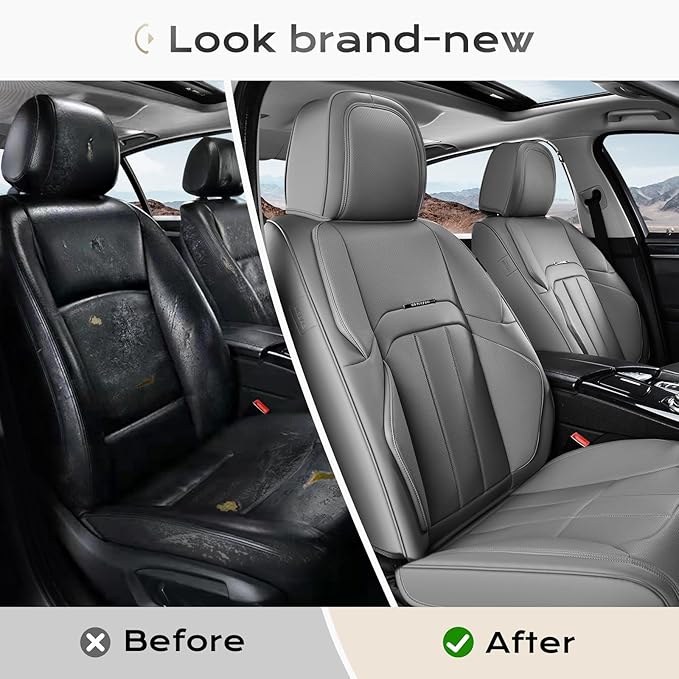 Coverado Car Seat Cover, Cover for Cars Full Seat, Premium Leather, Universal Fit Waterproof Seat Protectors, Car Seat Cushion Non-Slip for Most Cars-Gray