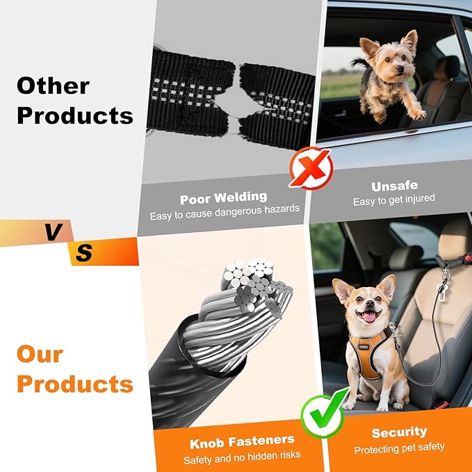 Dog Seat Belt for Car,Chew Proof Dog Car Seat Belt,2 in 1 Car Harness for Dogs Safety Seat Belt,Heavy Duty Pet Seat Belt for Medium & Large Dogs Chewer